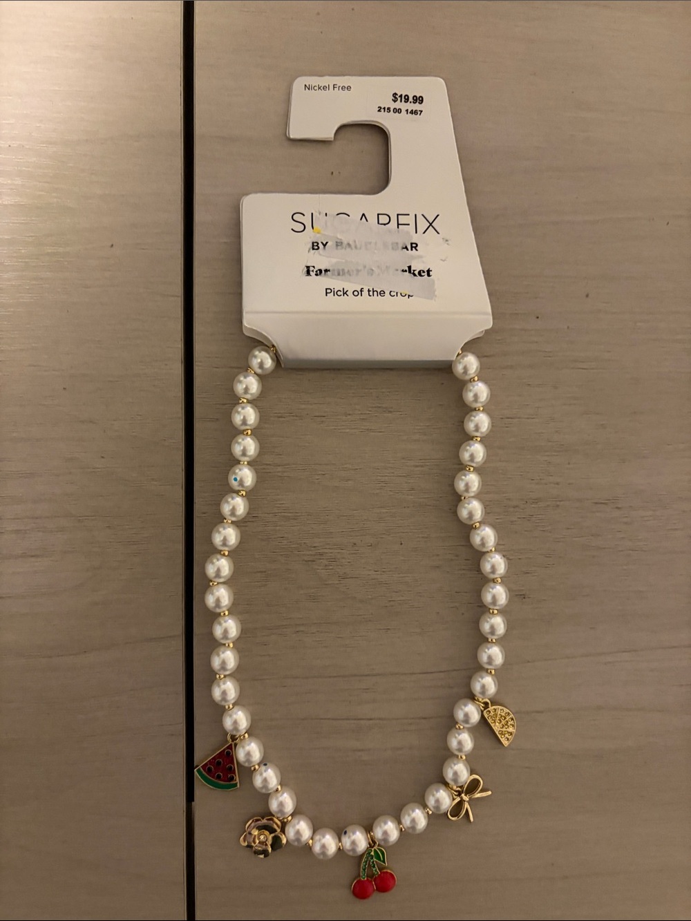 Sugarfix by BaubleBar Pearl Charm Necklace with Red & Gold Accents